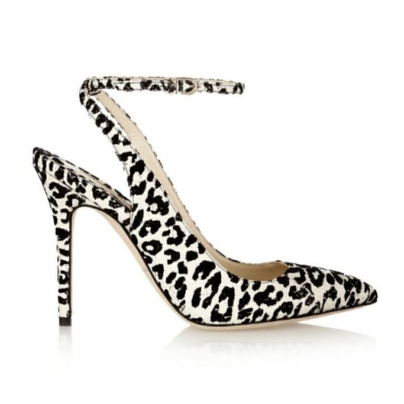 Brian Atwood White Lilith Snakeskin Leather Leopard Print Slingback Pumps - 5US - Picture 4 of 16